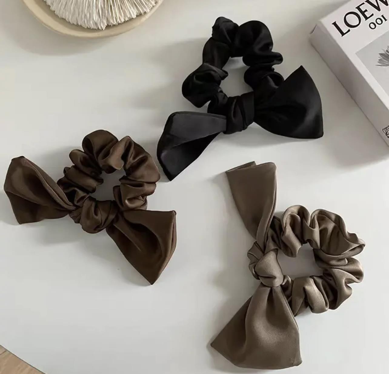 Black bow headpiece, satin large intestine ring, hair band at the back of the head, high-elasticity hair tie, ribbon hair accessory, female summer pic 12