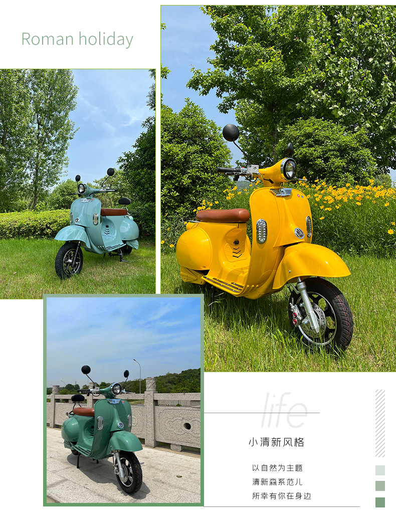 Only for export Roman holiday electric vehicles, vespa vintage motorcycles, internet-famous electric bikes, leisure scooters, and high-speed scooters pic 3