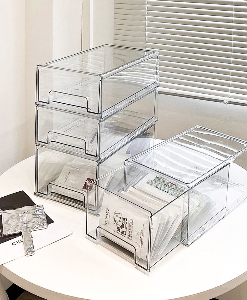 Mask storage box, light luxury transparent acrylic drawer-style cosmetics storage, dust-proof large-capacity desktop storage pic 1