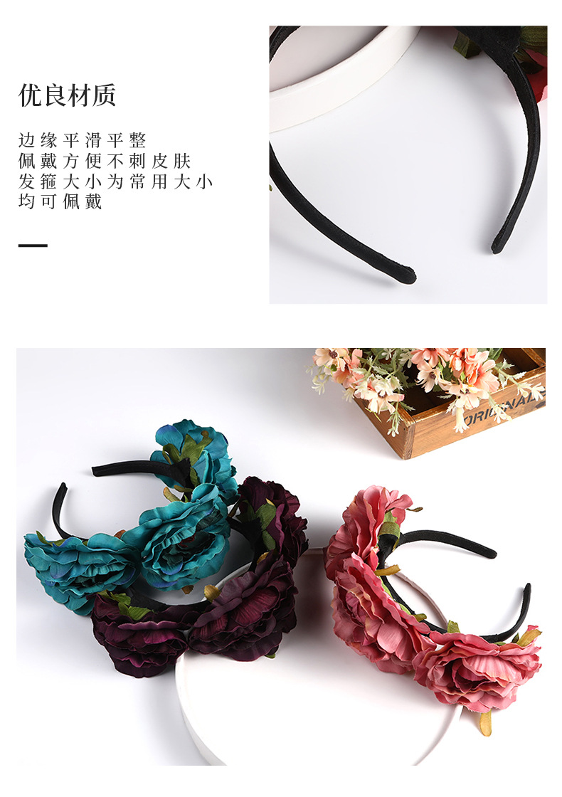 New European and American retro exaggerated garland headbands, artificial flower handcrafted hair accessories, fabric bridal headwear, in stock for wholesale pic 8