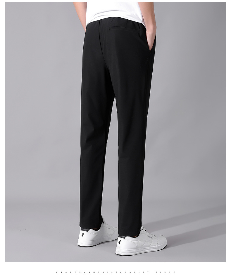 High-end ice silk casual dress pants for men, summer lightweight, breathable, drawstring, non-ironing straight-leg stretch business casual pants pic 18
