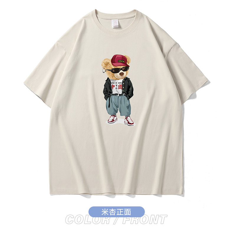 NASA collaboration short-sleeved T-shirt for men, a heavyweight off-the-shoulder pure cotton bestseller with bear print, half-sleeved couple T-shirt for women pic 35