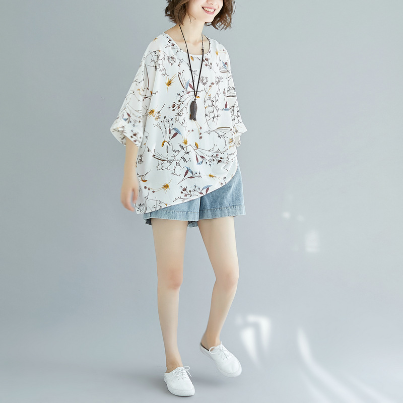 大码女装胖mm短袖t恤女夏季上衣显瘦超宽松印花雪纺衫200斤详情2