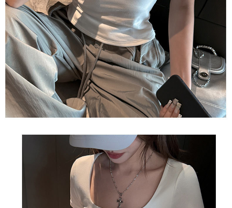 夏季纯棉方领辣妹正肩短袖t恤女式修身显瘦高级感韩系女装T恤上衣详情18