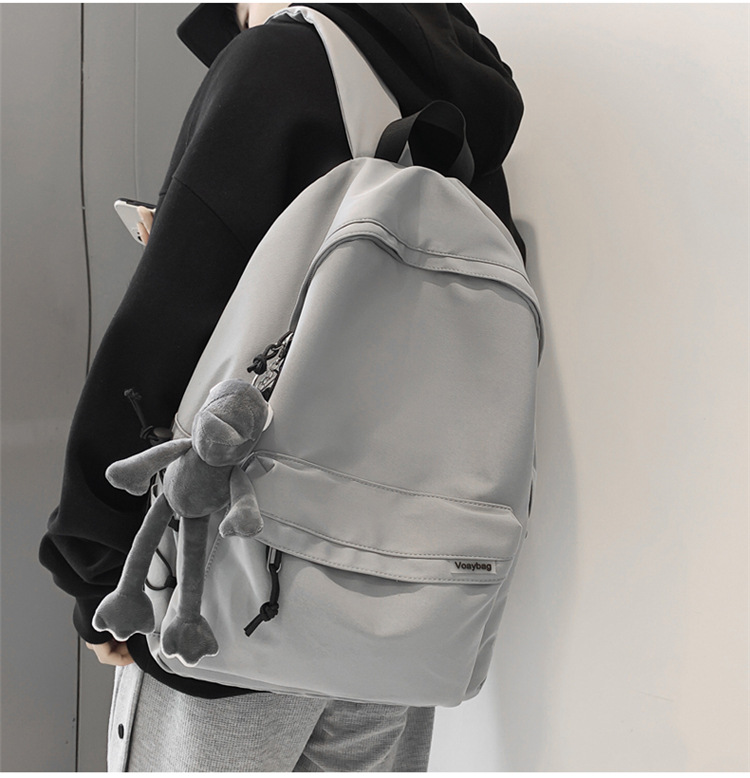 A large-capacity, ins, trendy and cool, canvas, simple grey backpack for boys in junior high school, senior high school and college pic 29