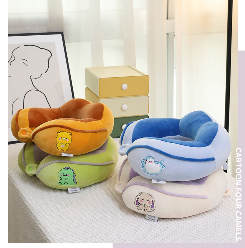 Hump U-shaped pillow, cartoon shark embroidery, office nap neck pillow, travel portable neck pillow, can be printed with logo pic 6