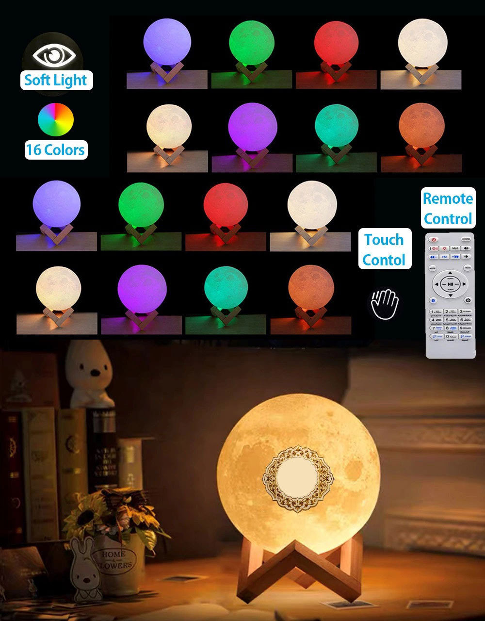 showsing 蓝牙遥控创意书灯16色月球小夜灯音箱播放器带APP家用学习阅读灯详情8