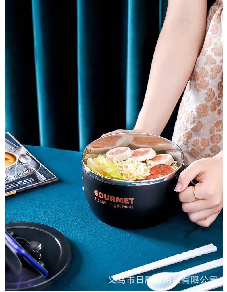 304不锈钢泡面碗可沥水 带盖宿舍日式可爱学生女食堂打饭碗快餐碗详情17
