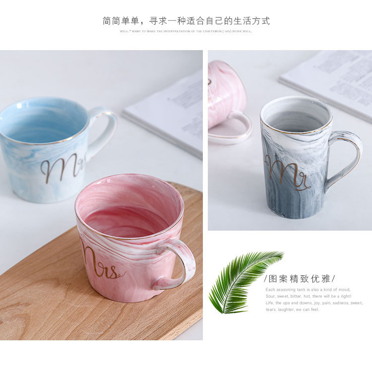 Marble-patterned mug, 12-ounce gold-painted ceramic cup, creative couple water cup set, ceramic cup pic 11