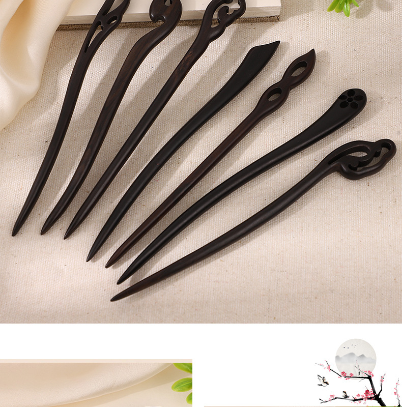 Ancient-style ebony hairpins, wooden hairpins, wooden updo, Hanfu with accessories, simple cheongsam jewelry, hair-tying, ancient costume pic 11