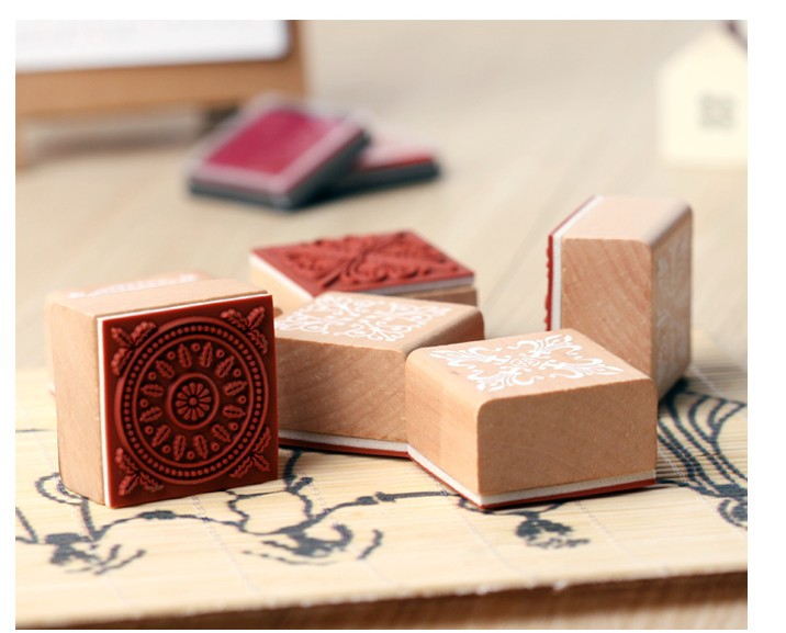 经典复古方形木质复古花纹印章 蕾丝系列唯美手账印章详情3