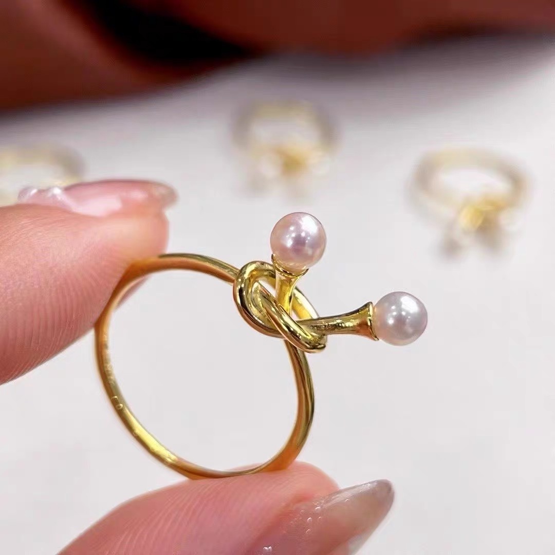 梵楚希DIY配件铜镀真金diy配饰开口双珠淡水珍珠戒指开口戒指空托详情2