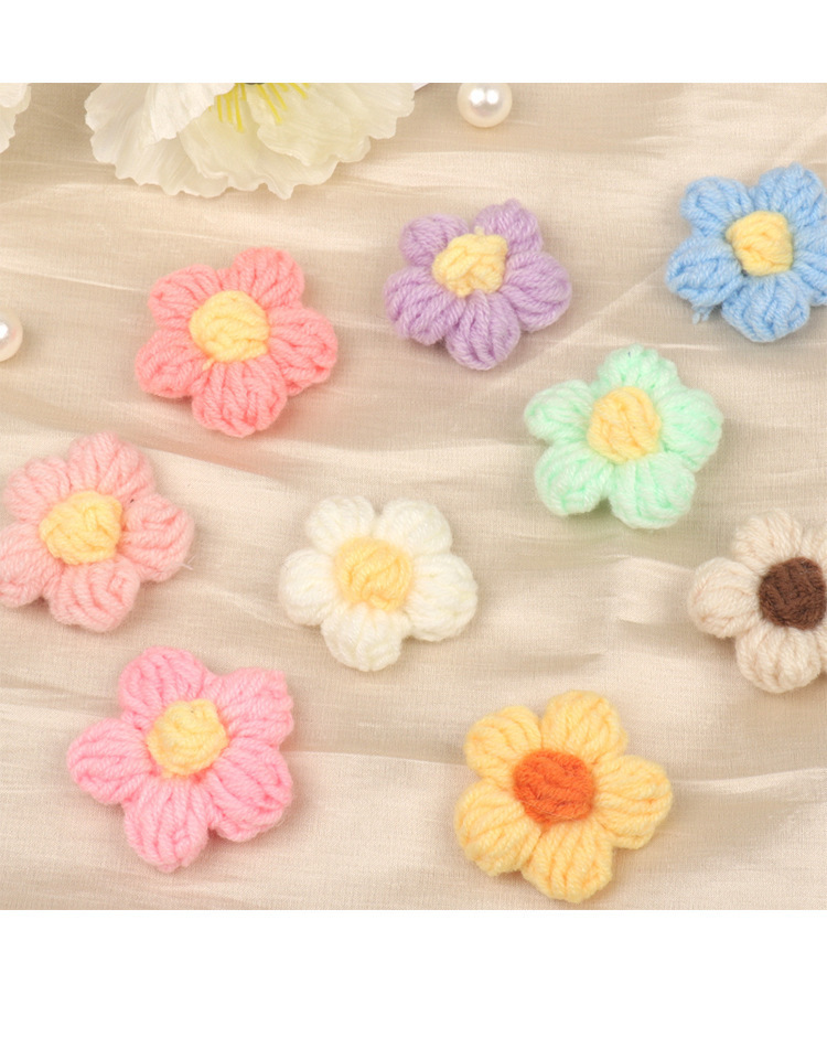 现货手勾针织泡芙花五瓣花DIY毛线花朵发夹胸花装饰服装辅料配件详情23