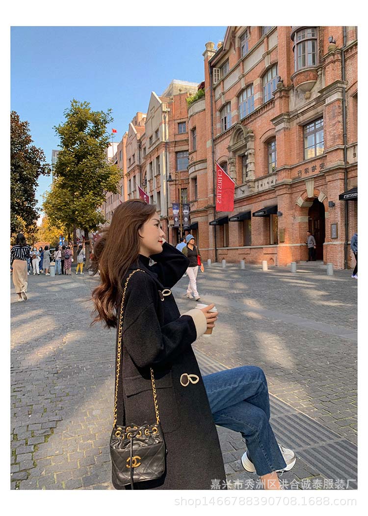 New mid-length woolen coat with horn buttons for women in autumn and winter, thickened knitted woolen sweater cardigan pic 24