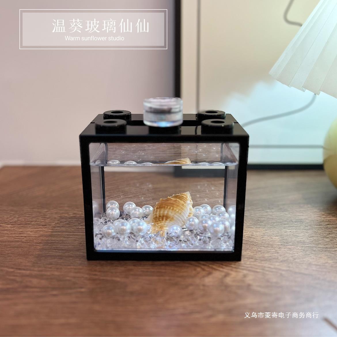 New high-transparency wooden box fish tank desktop small fish tank, betta fish-specific micro-landscape creative turtle jellyfish tank with light pic 5
