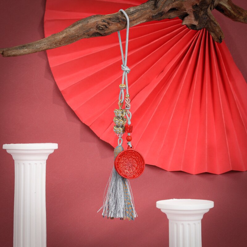 红砂车上挂件九宫八卦朱砂饰品莲花麦穗编织国潮挂饰汽车挂件通用详情1