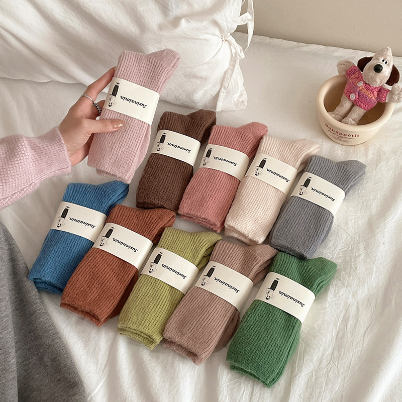 Calcetines mujer otoño invierno tierra color engrosado invierno fleece lana medias mujer ins tidal puff rayas heap heap calcetines pic 4
