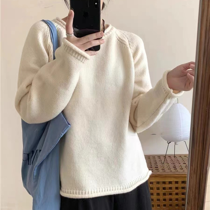 Korean-style puffed solid color pullover sweater for women, gentle and loose knitted top, versatile, laid-back style, fashionable and soft sweater pic 23