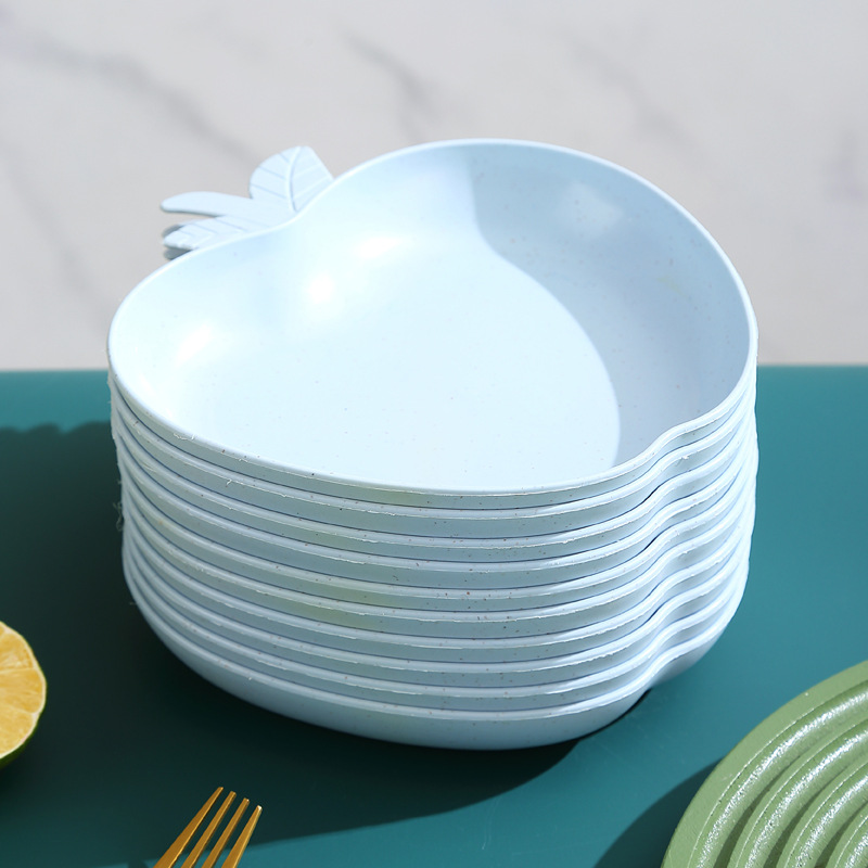 Wheat straw creative apple plates, household plastic fruit dessert, nut and vegetable plates, gift wholesale pic 30