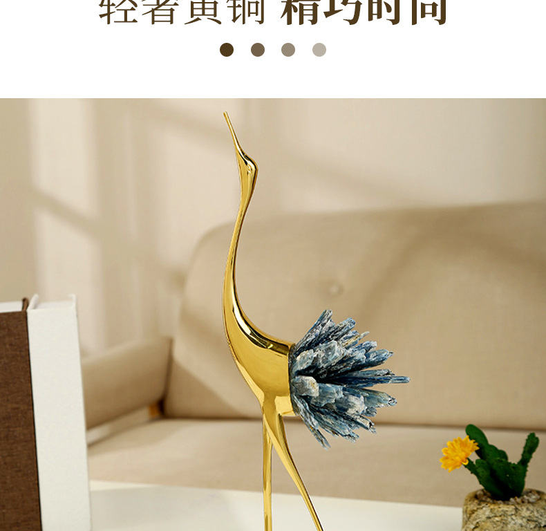 New Chinese-style crane model room copper ornaments, light luxury European modern living room home metal decorations, crystal ornaments pic 5