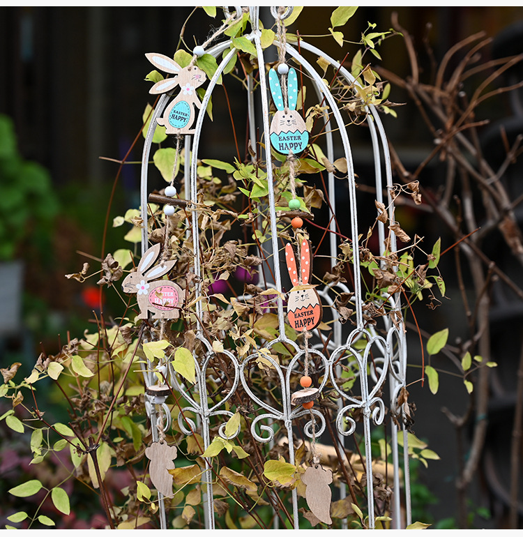 Haobei Easter Decorative Items, Easter wooden Double Rabbit Pendants, wooden Easter Egg pendants, hanging ornaments, wholesale pic 7