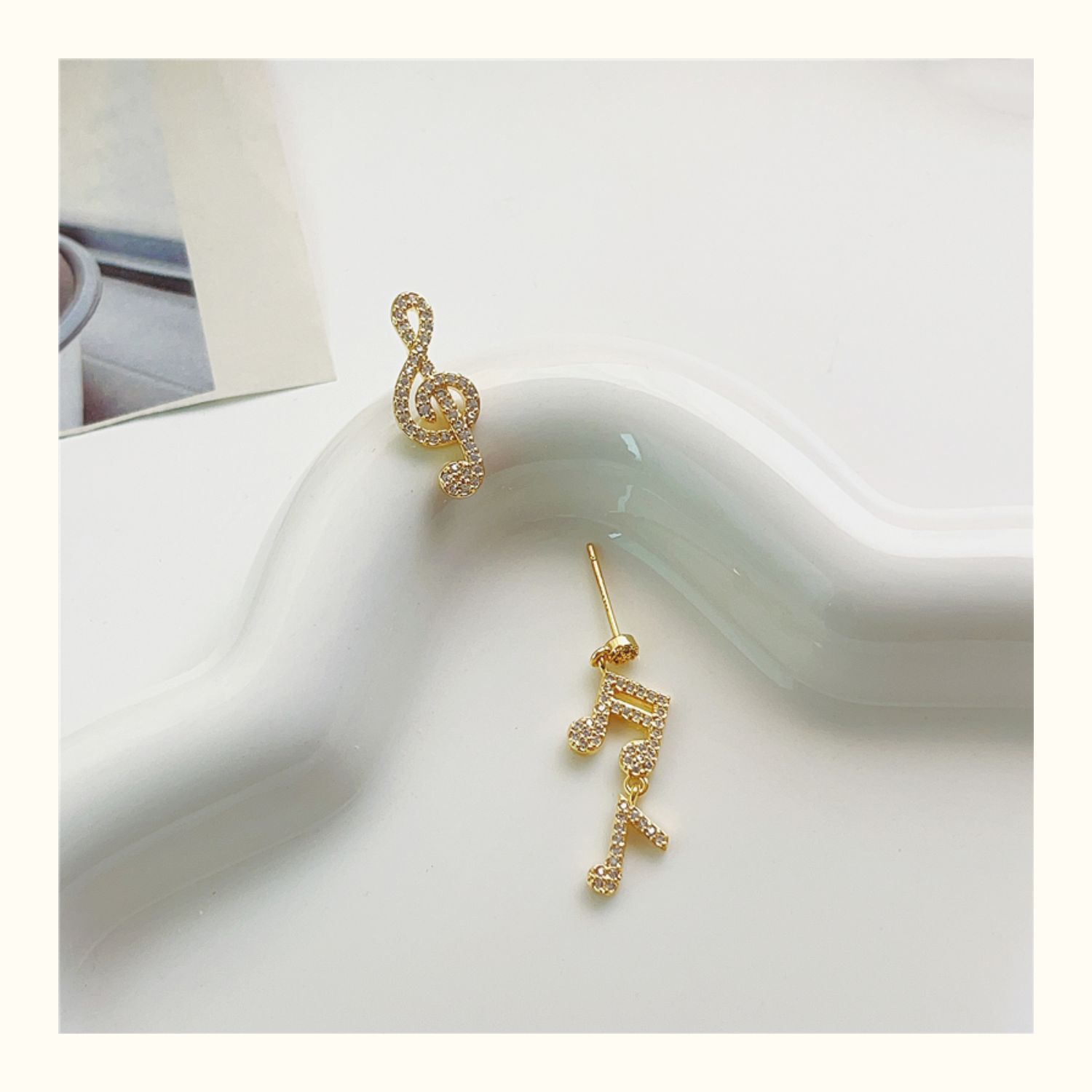 法式小众个性耳环女S925银针不对称音符耳钉耳坠浪漫温柔气质耳饰详情10