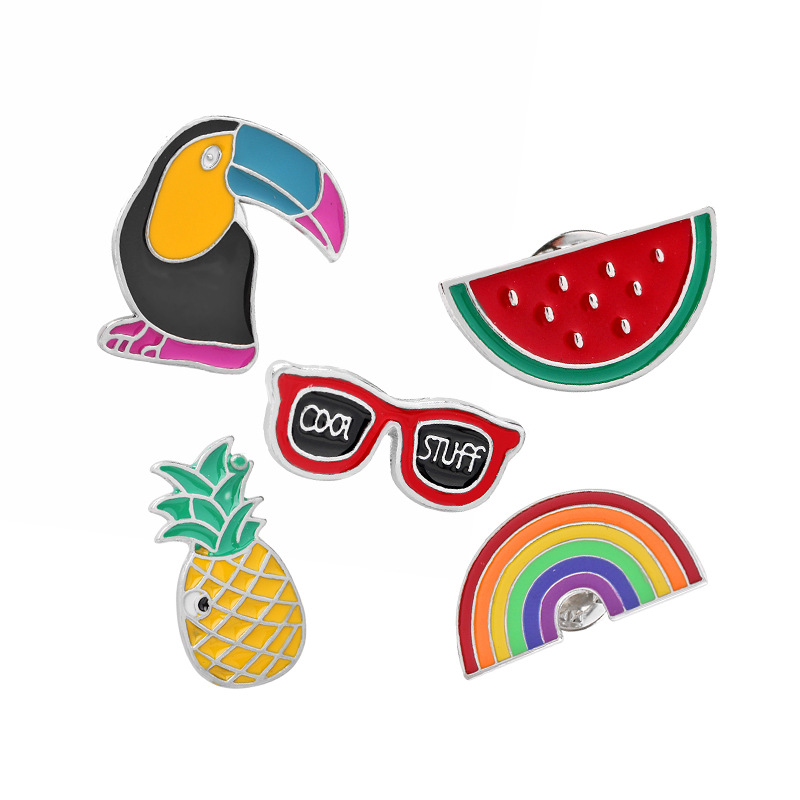 European and American accessories cartoon set brooch, woodpecker, watermelon, pineapple, rainbow pin set, corsage badge pic 6