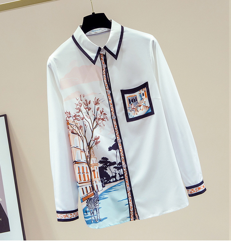 This is a new autumn printed shirt for women, featuring a French long-sleeved style and a loose, slimming look pic 9