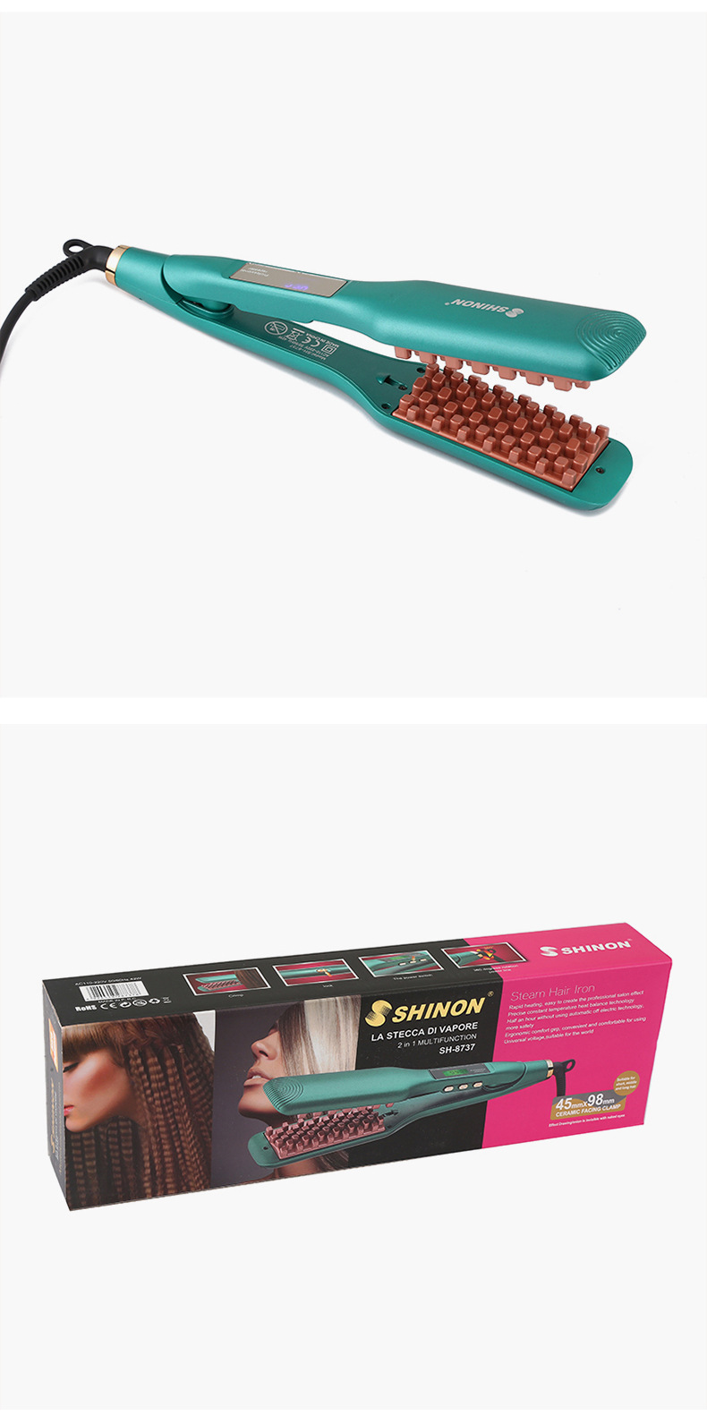 跨境新款立体格齿玉米夹板不伤发卷直两用蓬松造型家用电夹板批发SHINON 8737详情12