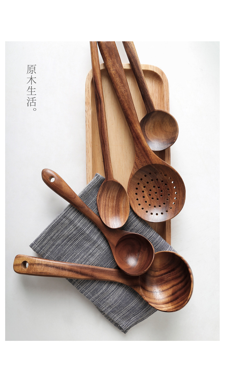 Tao Bao Wang Teak soup spoon, unpainted solid wood long-handled household extended clay pot spoon for soup, porridge and congee pic 5