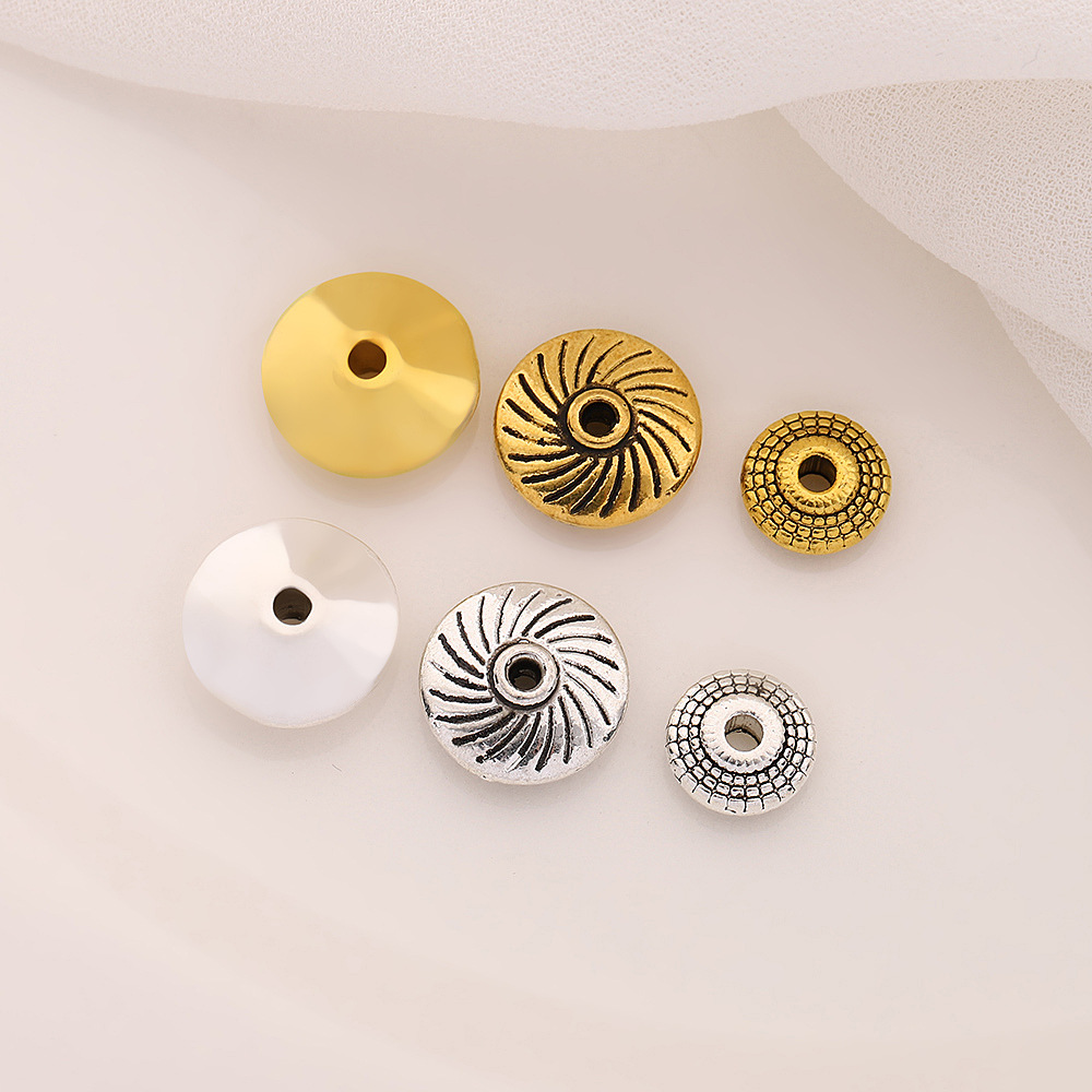 Retro gold and silver flying saucer threaded polka dot perforated spacer beads, simple smooth surface bead diy alloy jewelry accessories pic 2