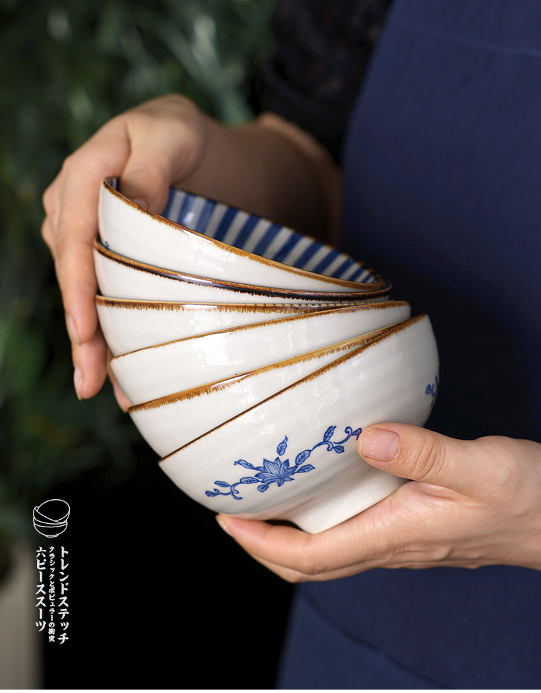 Japanese-style retro six-bowl set of high-temperature underglaze ceramic tableware for gifting and home group purchase pic 4