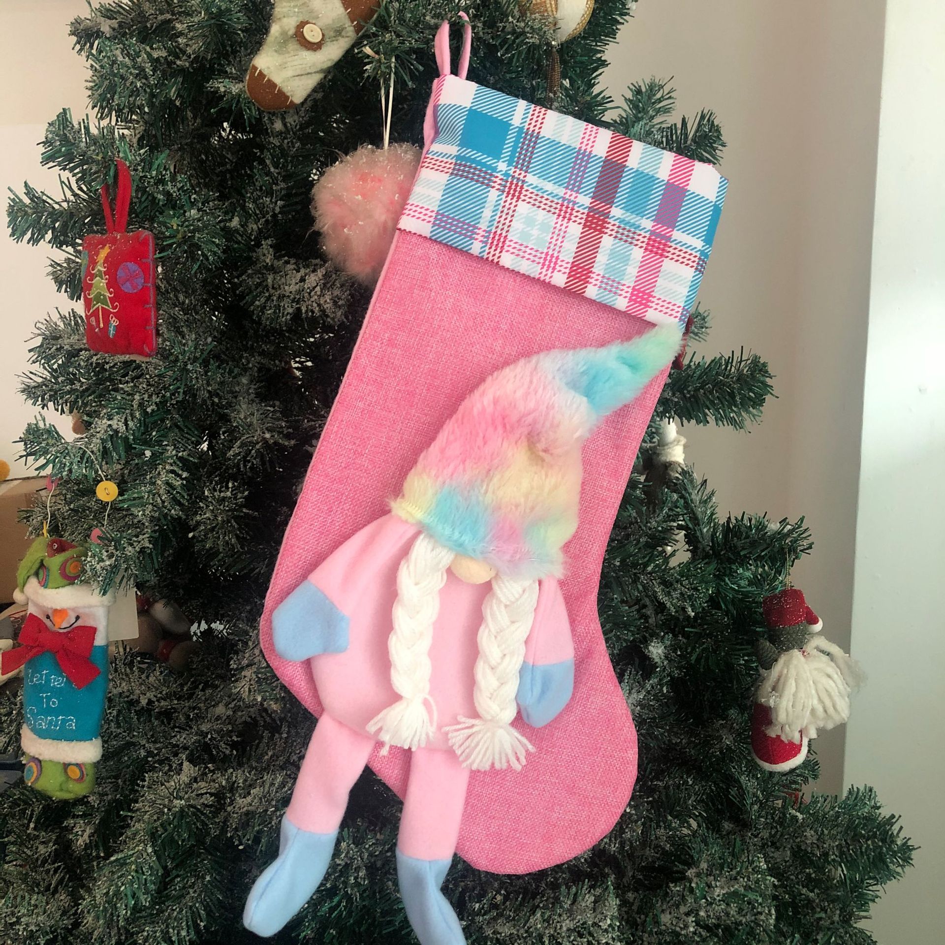 2021跨境圣诞节装饰品挂件圣诞礼品袋条纹儿童糖果袋小挂件圣诞袜详情13