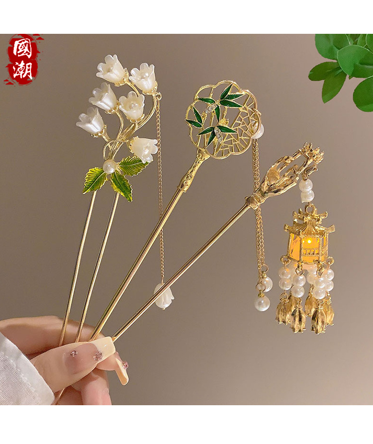 国风国潮古风气质花朵流苏发簪女新中式高级感盘头器发钗汉服旗袍簪子头饰详情3