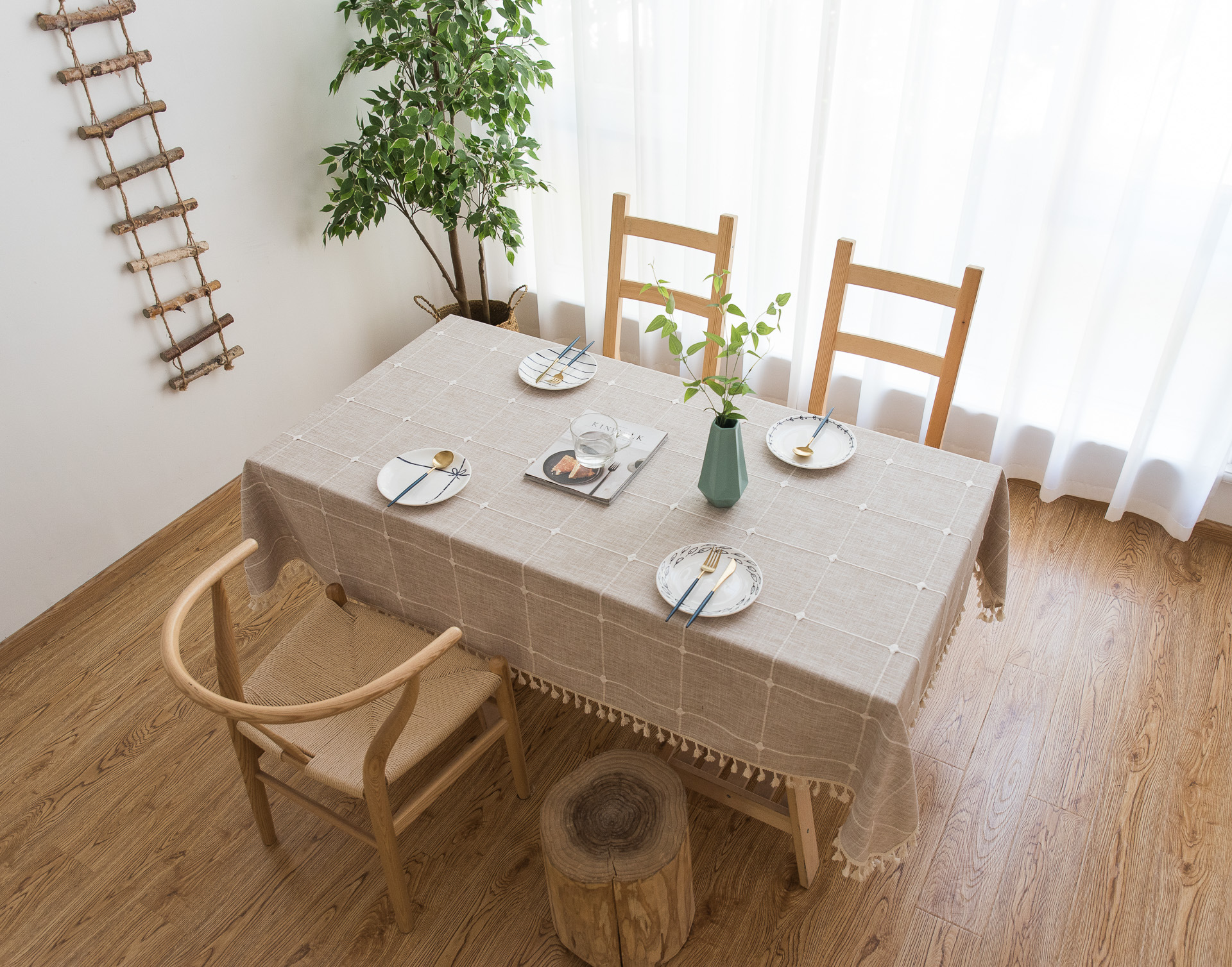 Cross-border Amazon farmhouse antique embroidery party tablecloth, cotton and linen outdoor linen coarse linen waterproof cover tablecloth pic 16