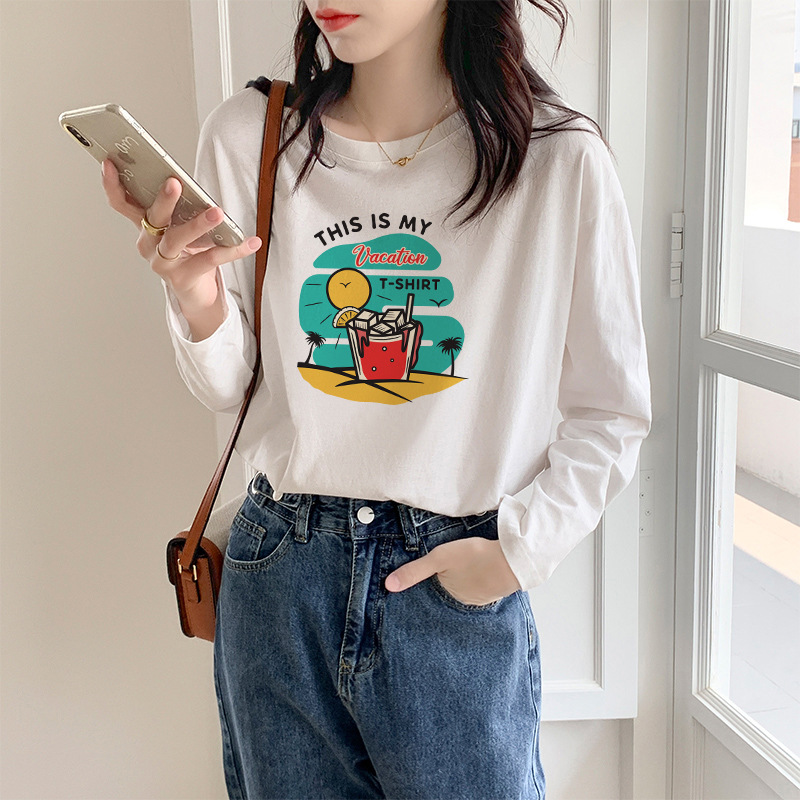 代发供货 加厚精梳纯棉春秋装女装长袖T恤印花内百搭上衣打底衫详情28