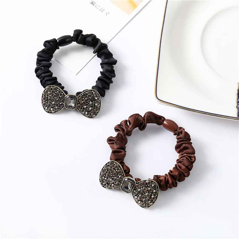 New diamond-encrusted bow small intestine loop hair tie, fashionable hair tie, rubber band feminine charm headwear, rubber band headband for ladies pic 2