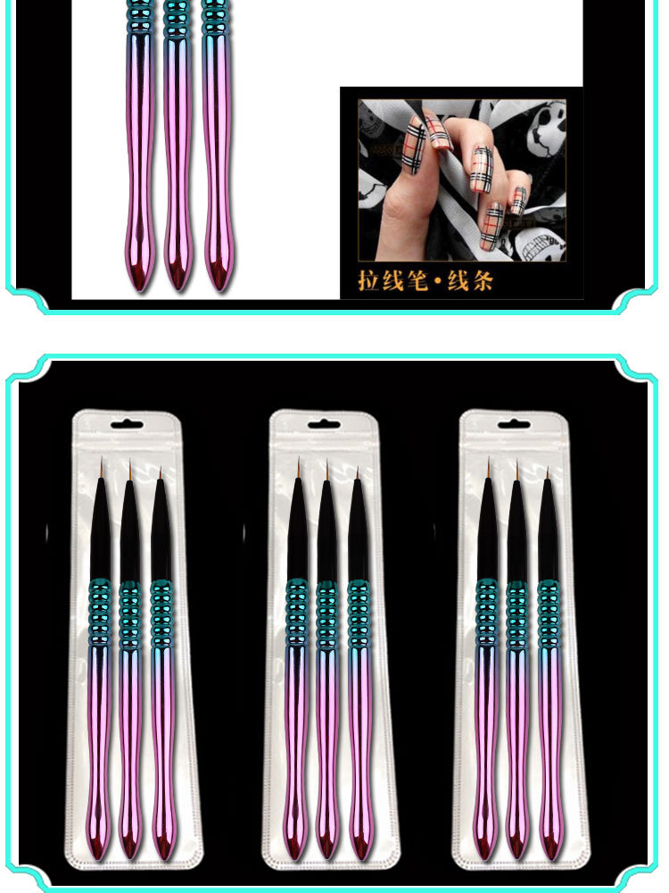shanilak nail art brush set of 3 pieces, outlining pen, electroplated gradient rod and carved nail art brush pic 8