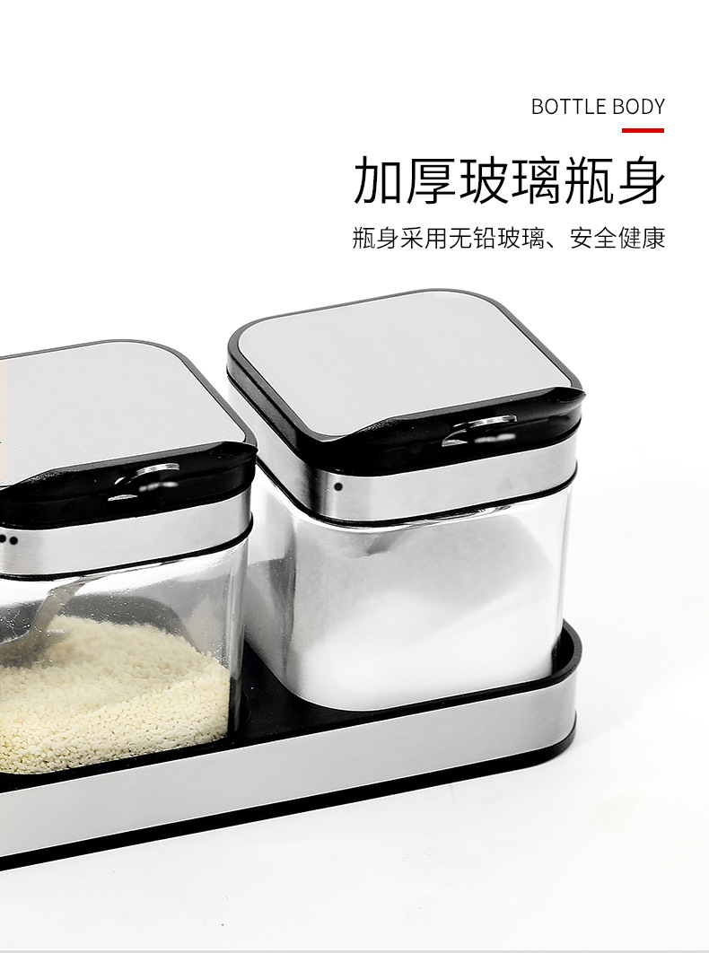 New product direct supply from the manufacturer: 304 stainless steel seasoning jar three-piece set, creative kitchenware glass seasoning box set pic 7