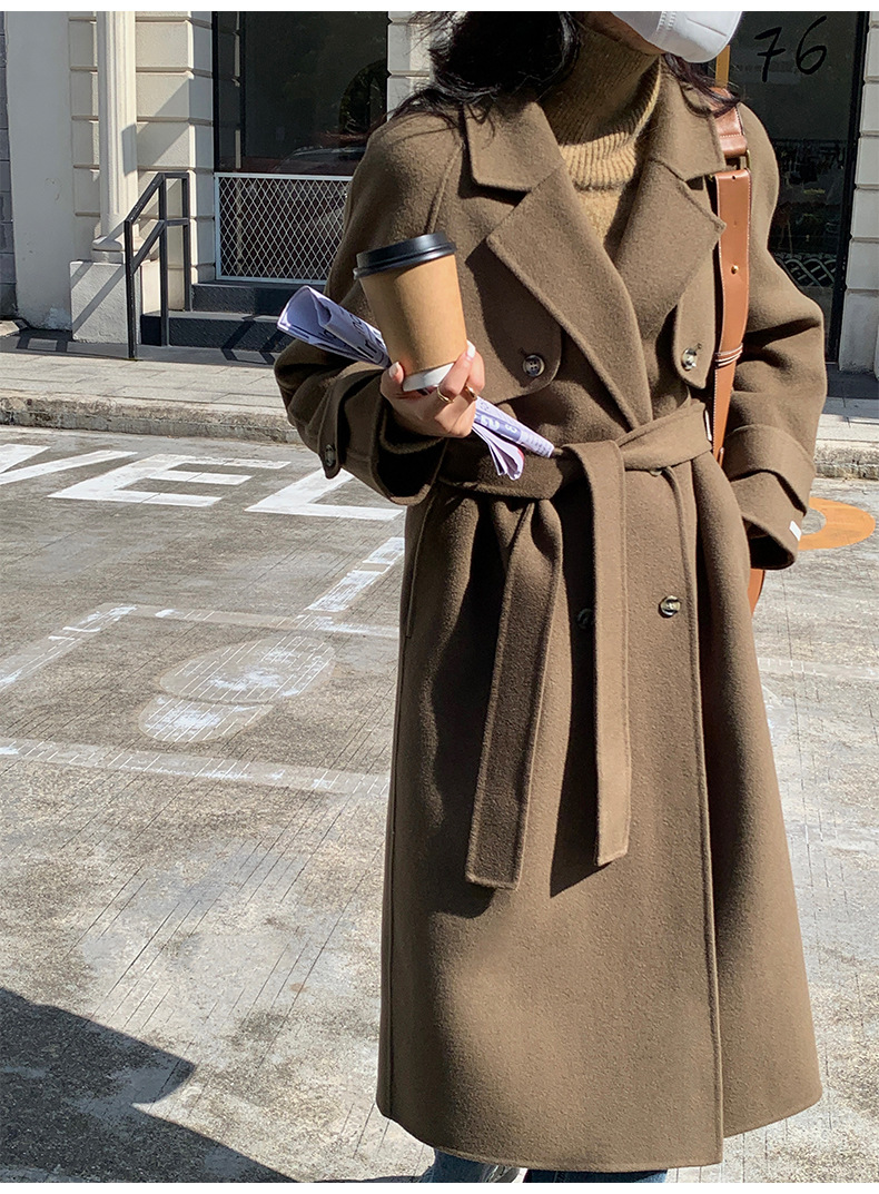 Q469 Dongdaemun Double-sided Cashmere Coat Korean version Autumn and Winter New Style Wool Tie suit collar woolen coat for women pic 43