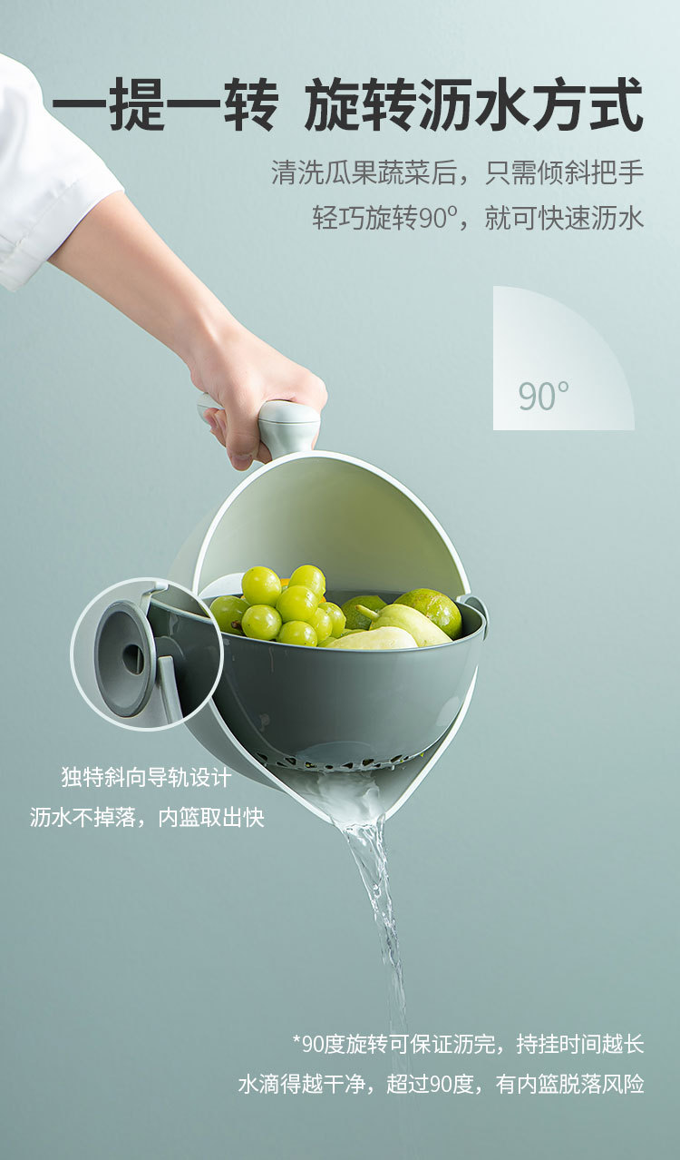 Draining basket, vegetable washing basin, double-layer plastic fruit basket, multi-functional storage for home kitchen, vegetable washing basket and fruit plate pic 3