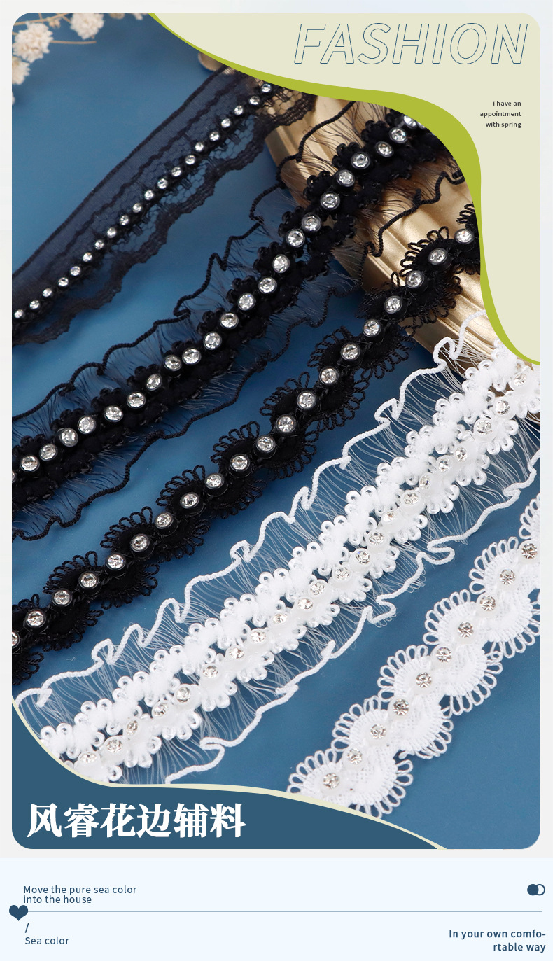 Factory direct sales of water-soluble lace clothing and wedding accessories, polyester knitted lace, white elastic lace pic 1