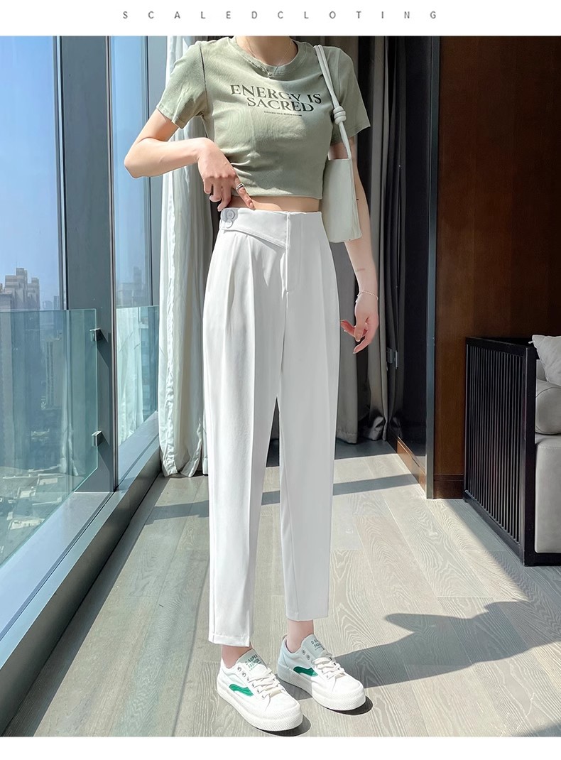 包边好质量双纽扣设计高品质哈伦裤冰丝西装裤女九分烟管裤休闲裤详情39