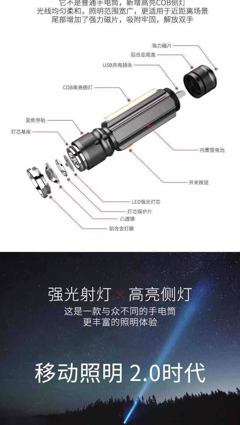 强光手电筒迷你小型变焦可充电家用多功能学生超亮远射户外便携 pic 2