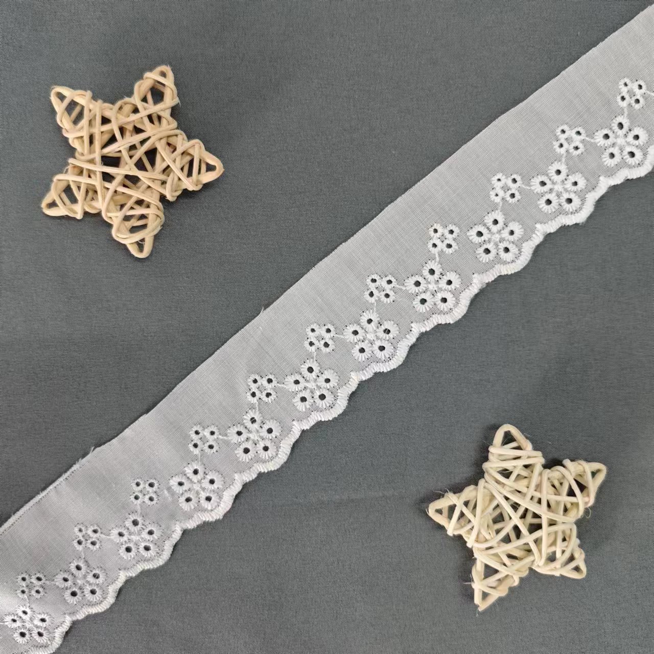 Wholesale of cotton embroidered lace, hollowed-out lace, embroidered skirt hem, clothing accessories, milk silk, perforated, barcode 2.5 pic 129