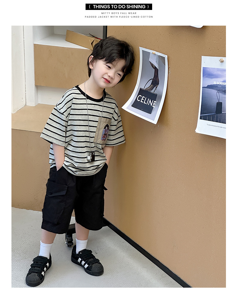 儿童短袖2025夏季新款童装男童韩版条纹卡通刺绣T恤宝宝百搭上衣详情14