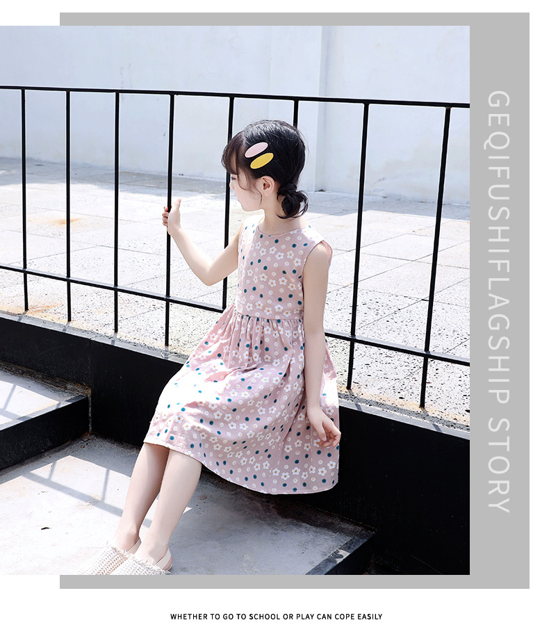 Falda de algodón para niñas 2023 nuevo vestido de verano niño niño medio grande vestido floral de algodón abierto hombro espalda falda de corazón pic 21