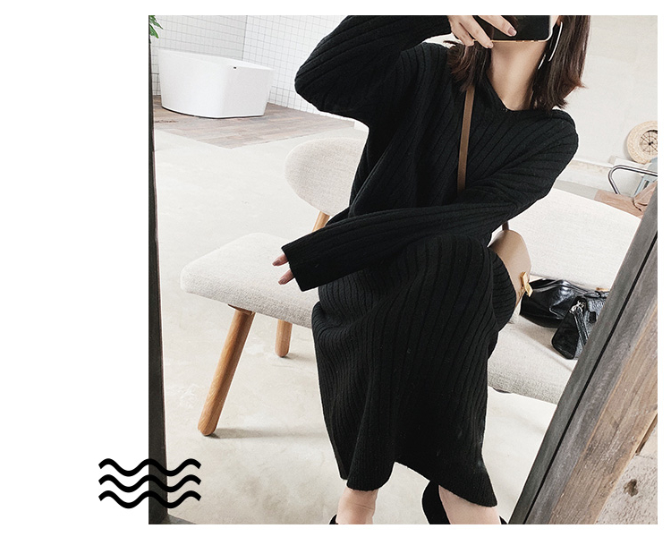 卫衣裙女秋冬连帽加厚长款毛衣裙过膝大衣内搭打底针织连衣裙宽松详情17
