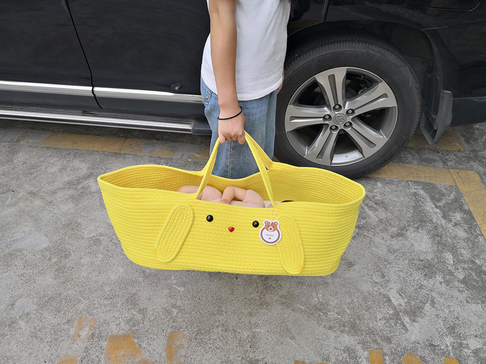 Portable pure cotton woven baby sleeping basket, portable baby crib for going out pic 65