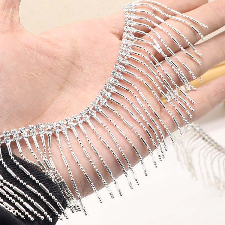 In stock: claw chain, welded tassel glass bead chain, water diamond fancy claw chain, welded code chain, dance costume, wedding dress decoration chain pic 2
